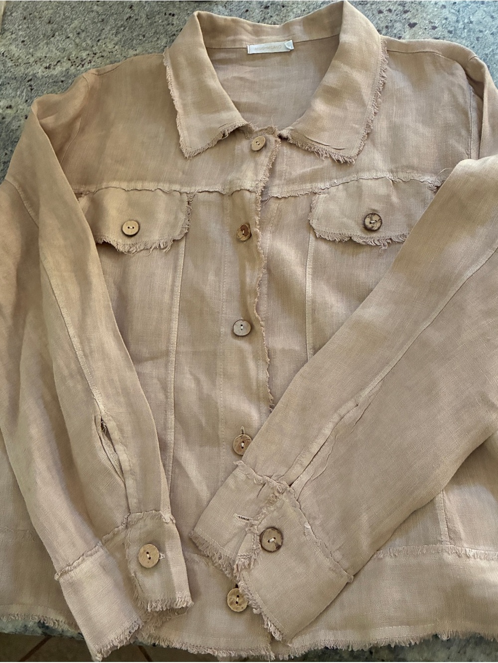 Women's Frayed-Edge Linen Jean Jacket — Beige